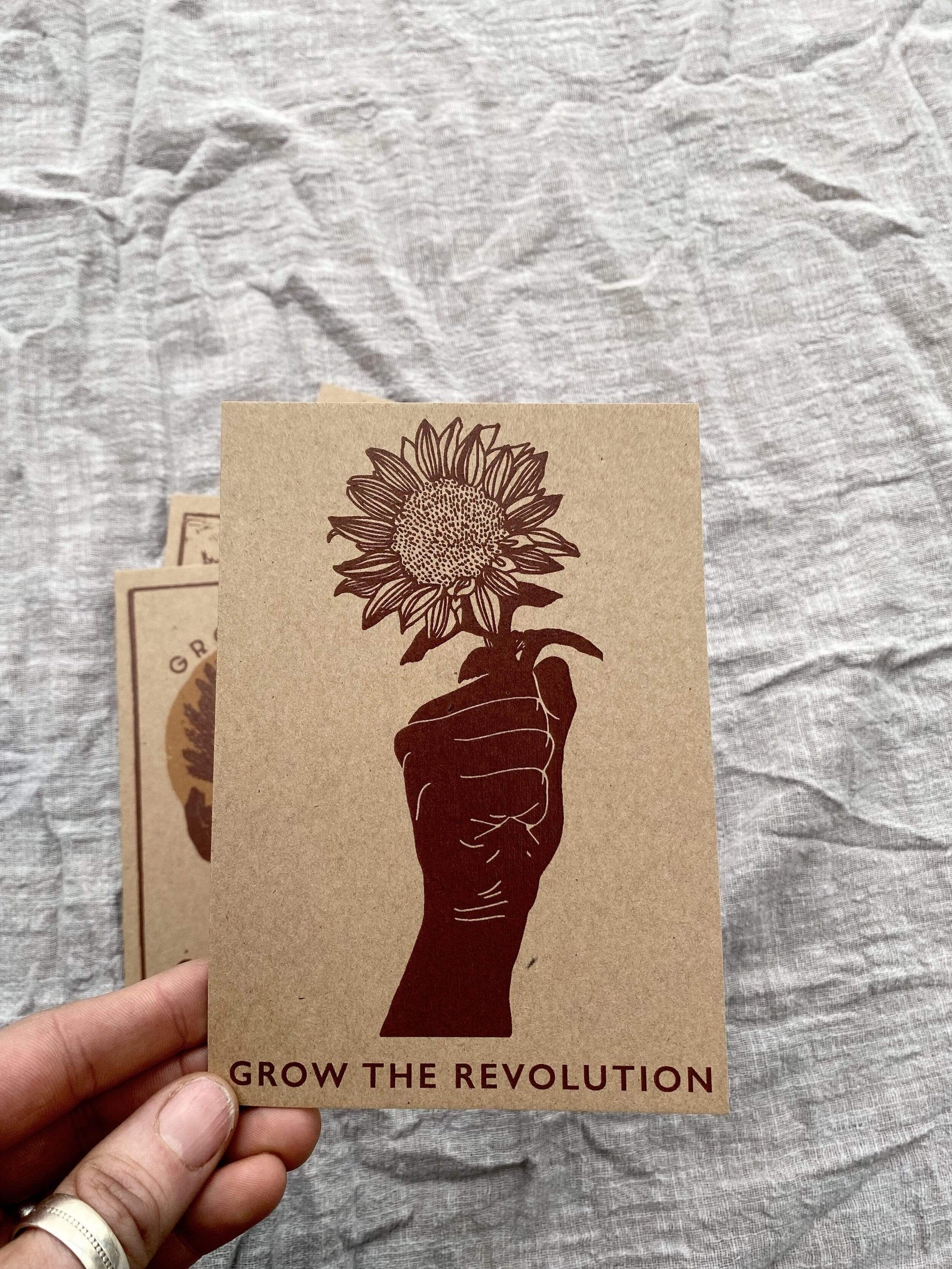 Rosanna Morris postcard Pack of 4 Lino Print Postcards - 'Grow' (pack of 4) - With Envelopes