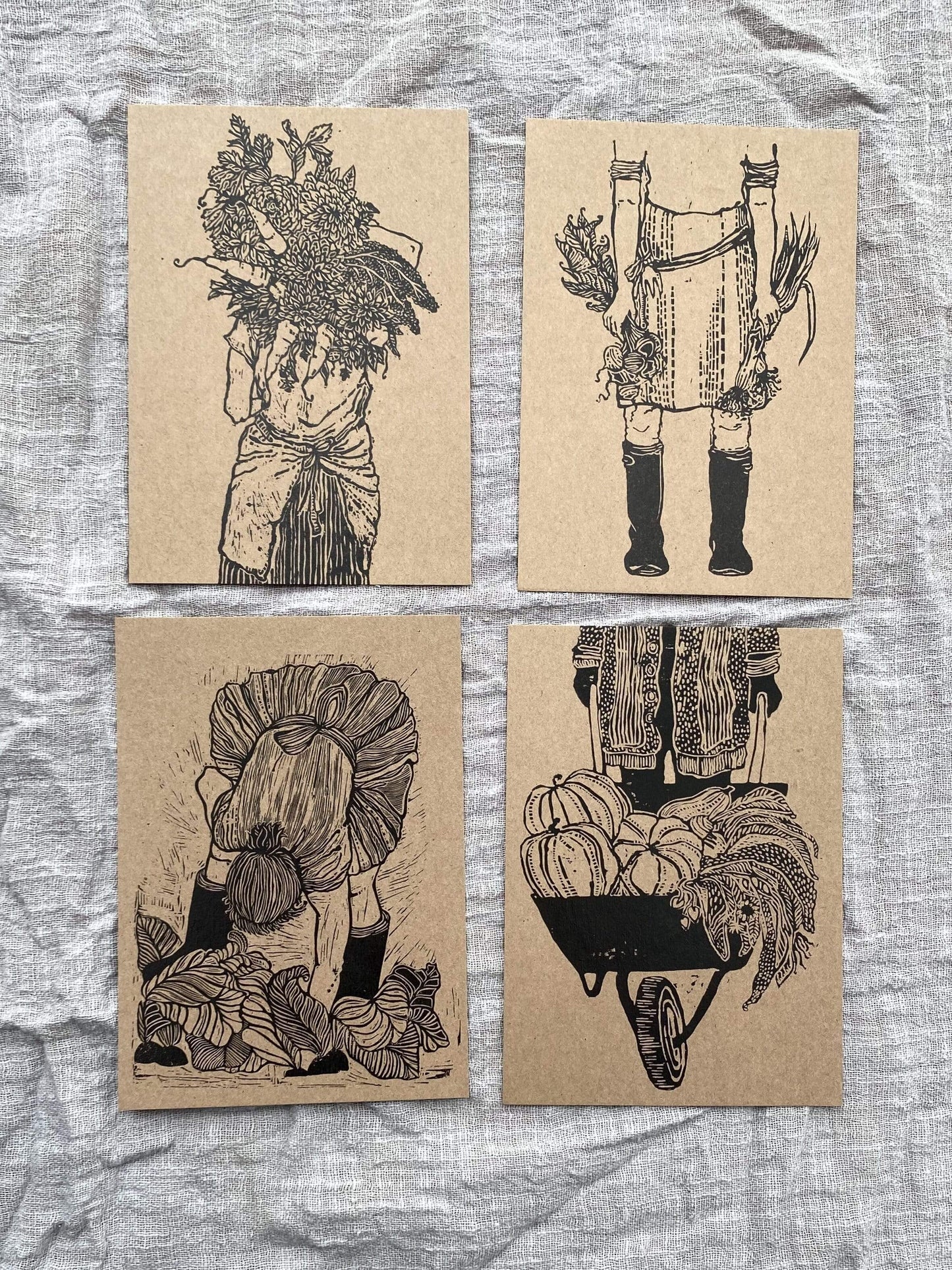 Rosanna Morris Prints Lino Print Postcards  - 'Women Who Farm' (pack of 4)