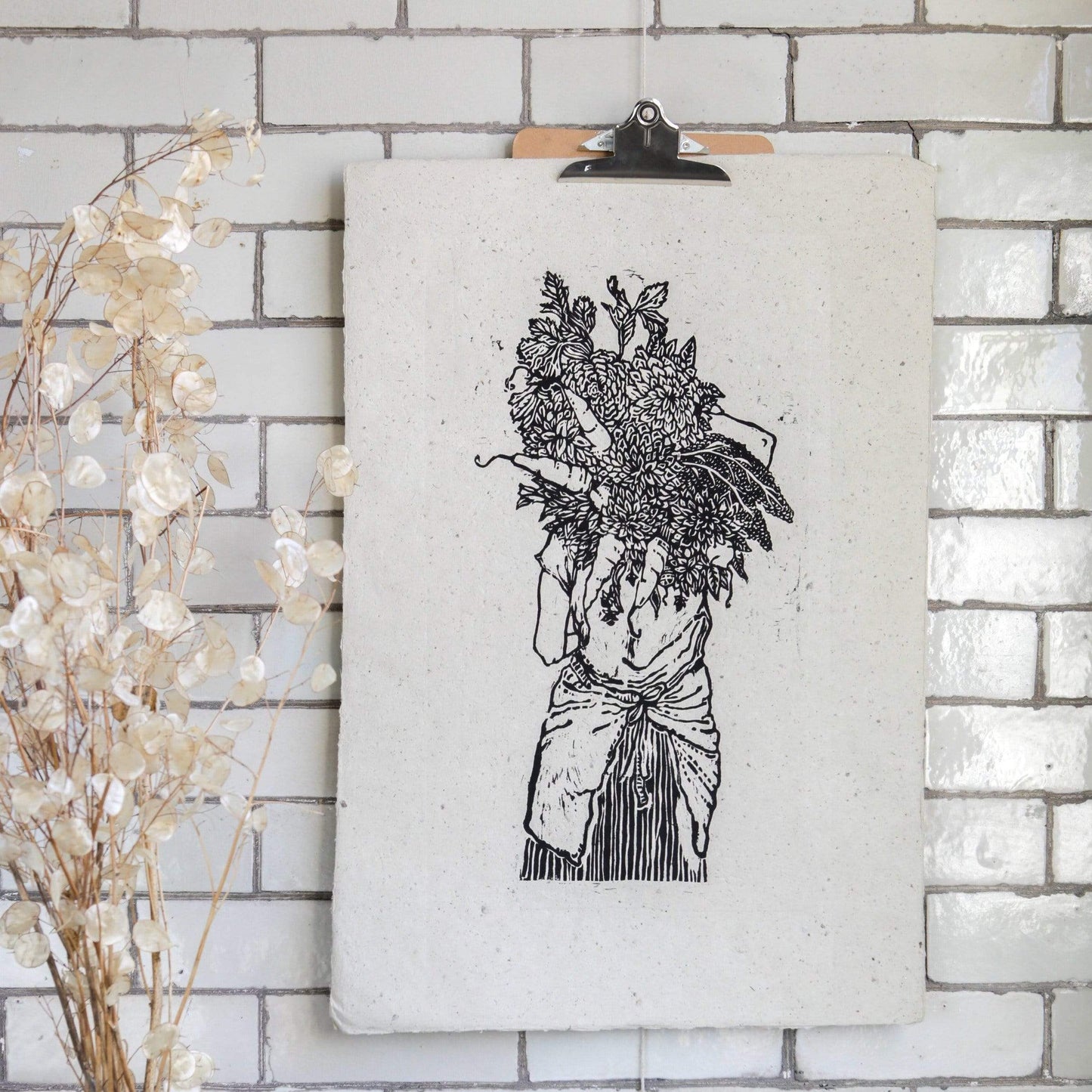 Rosanna Morris Prints Small Red Lino Print 'Flower Harvest'