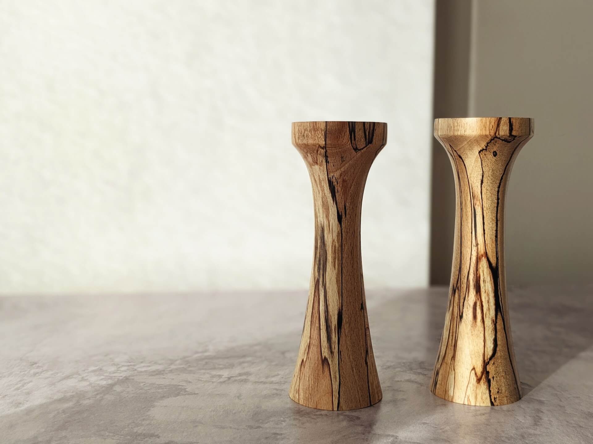 Something From The Turnery Wooden Candlestick Pair - Spalted Beech