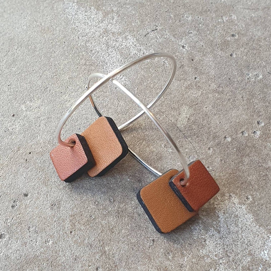 Zoe Dunn Designs Earrings Double Square Recycled Leather Earrings