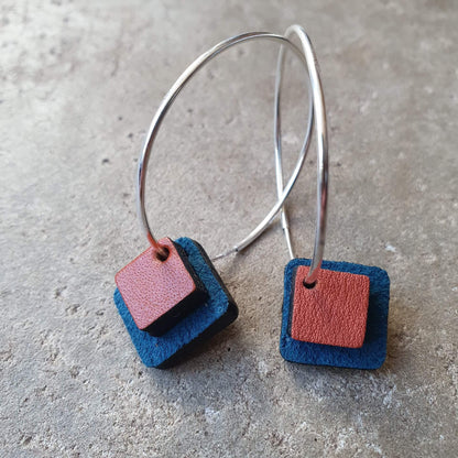 Earrings Petrol / Terracotta Double Square Recycled Leather Earrings homeware shops bristol gift shops bristol Zoe Dunn Designs