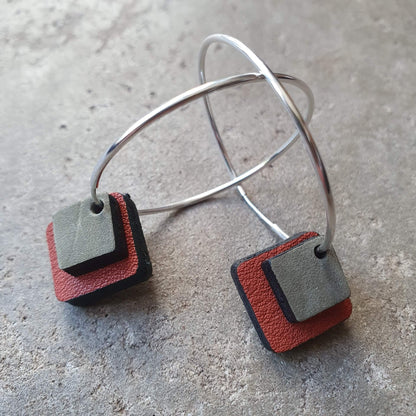 Earrings Terracotta / Olive Double Square Recycled Leather Earrings homeware shops bristol gift shops bristol Zoe Dunn Designs